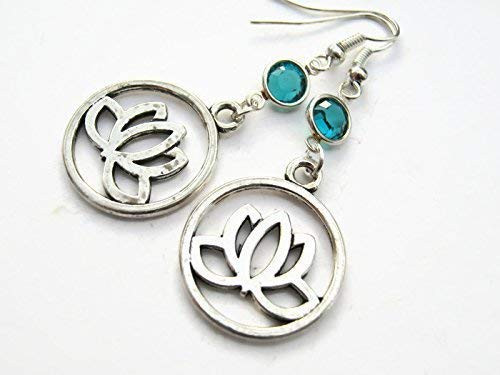 Large Lotus Flower Birthstone Earrings  Buddhist Hindu Earrings  Lotus Jewelry  Personalized Yoga Gift