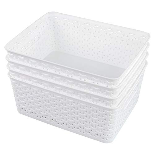 Farmoon White Plastic Baskets  Weave Storage Basket  4 Packs