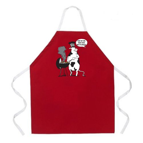 Attitude Aprons Fully Adjustable Cow BBQ Apron, Red, One Size Fits Most