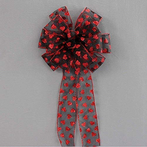 Red Black Sparkle Hearts Valentine_s Day Bow