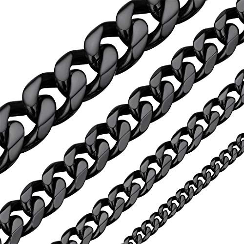Cuban Link Chain Necklace Men Jewelry Gift Vintage NK Miami Flat Curb Chain Necklace 3mm 30 inch Long Black Cuban Link Chain Necklace Men Jewelry Gift Vintage NK Miami Flat Curb Chain Necklace 3mm 30 inch Long Black
