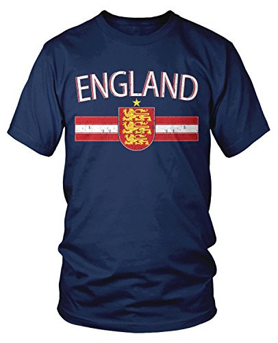 Amdesco Men_s England Flag Colors and Lion Crest T-Shirt  Navy Blue XL