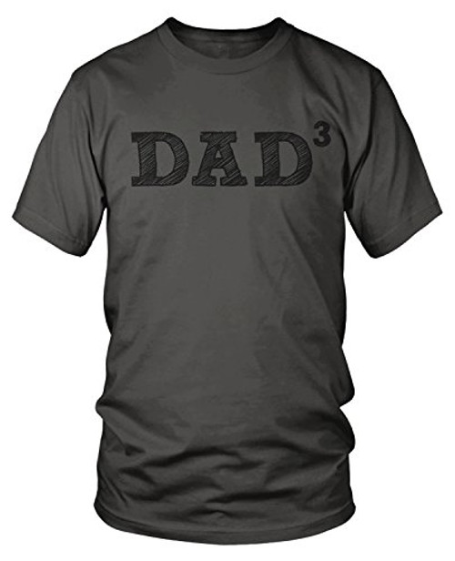 Amdesco Men_s Dad 3  Cubed  Father of Three  Father_s Day T-Shirt  Charcoal Grey XL
