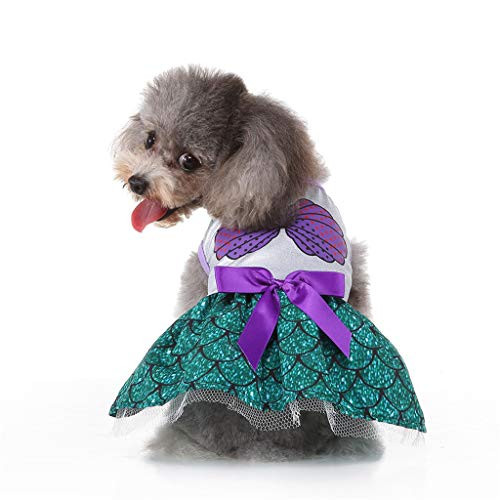 Pet Dress Howstar Cute Mermaid Costume Small Dog Cat Lovely Princess Clothes Puppy Party Tutu Dress Apparel -Green S- Pet Dress Howstar Cute Mermaid Costume Small Dog Cat Lovely Princess Clothes Puppy Party Tutu Dress Apparel -Green S-