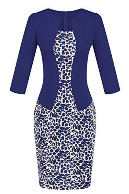 YMING Womens Business Dress Classic Party Dress 3 4 Sleeve Knee Length Dress Blue XS