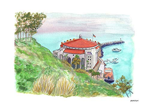 Catalina Island California Art Watercolor Painting of Avalon 8x10 Wall Art Decor Seascape Fits 8x10 Frame