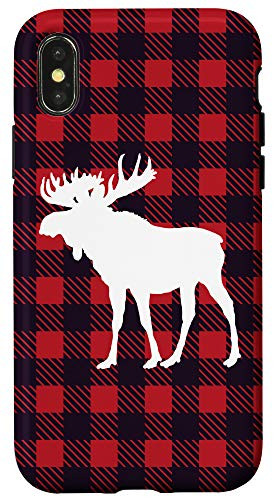 iPhone X XS Black Red Buffalo Plaid Woodland Moose Christmas Case