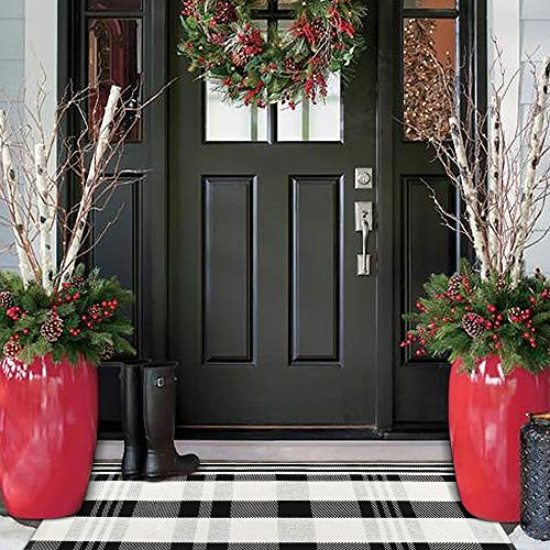 Buffalo Plaid Outdoor Rug Runner Doormat  Collive Black White Cotton Woven Checkered Farmhouse Porch Outdoor Rugs  Washable Indoor Door Mat for Front Kitchen Bathroom -2  x 4.3   Buffalo Checkered-