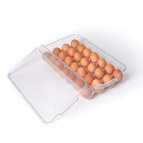 Totally Kitchen Plastic Egg Holder - BPA Free Fridge Organizer with Lid  and  Handles - Refrigerator Storage Container - 28 Egg Tray  Clear