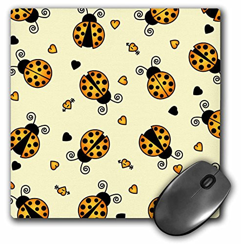 3dRose LLC 8 x 8 x 0.25 Inches Love Bugs Orange Ladybug Print with Hearts Mouse Pad (mp_12105_1)