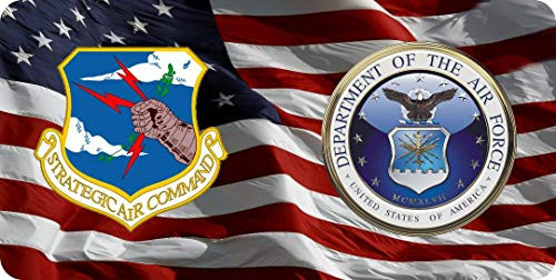 Strategic Air Command and Air Force On U.S. Flag Photo License Plate Strategic Air Command and Air Force On U.S. Flag Photo License Plate