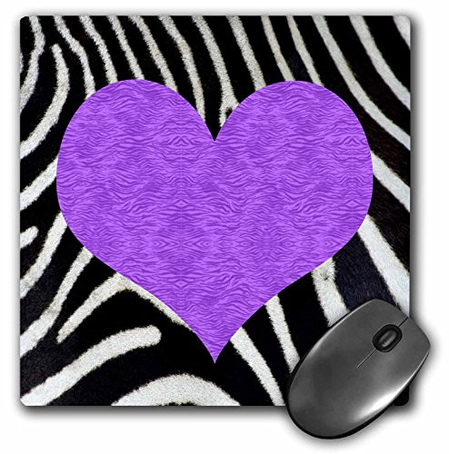 3dRose LLC 8 x 8 x 0.25 Inches Mouse Pad, Punk Rockabilly Zebra Animal Stripe Purple Heart Print (mp_20390_1)