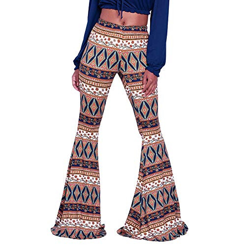 GUOLEZEEV Women_s Boho Solid Hippie Wide Leg Flared Bell Bottom Pants XL