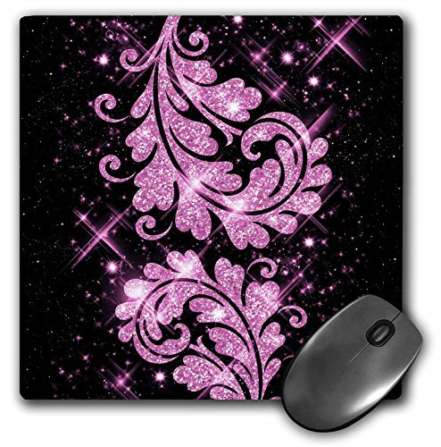 3dRose LLC 8 x 8 x 0.25 Inches Mouse Pad, Floral Glitter Swirls, Pink (mp_41090_1)
