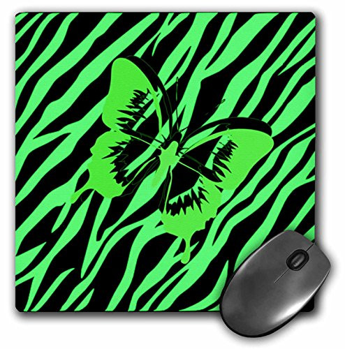 3dRose LLC 8 x 8 x 0.25 Inches Lime Green Butterfly on Lime Zebra Mouse Pad (mp_62047_1)