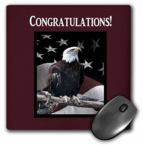 3dRose Bald Eagle on Log with American Flag, Congratulations - Mouse Pad, 8 by 8 inches (mp_77332_1)