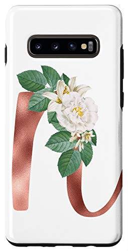 Galaxy S10 Plus First Name Initial N Monogram Rose Pink Floral Case