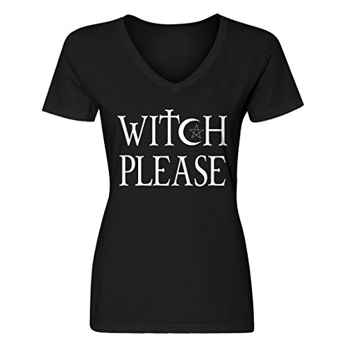 Indica Plateau Vneck Witch Please Large Black Womens T-Shirt