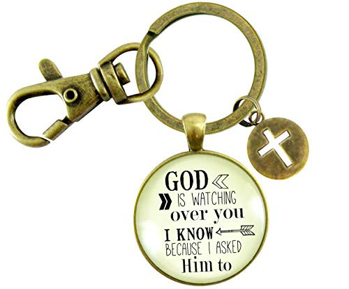 Gutsy Goodness Faith Key Chain He Is Watching Over You Men Women Vintage Bronze Key Ring Gutsy Goodness Faith Key Chain He Is Watching Over You Men Women Vintage Bronze Key Ring