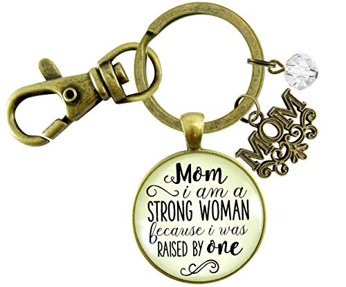 Gutsy Goodness Mother Daughter Keychain Mom I am a Strong Woman Because Raised By One Brave Jewelry