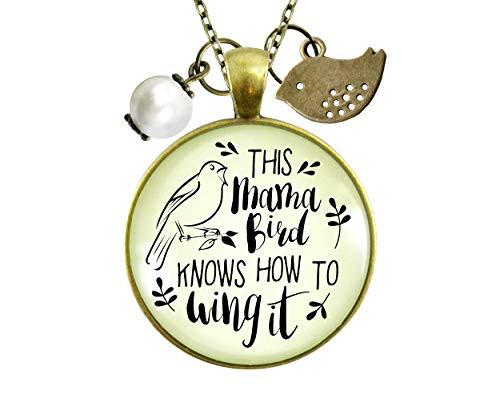 Gutsy Goodness 24inch  Mama Bird Necklace 1 Child Wings It Baby Bird Charm Gift Mom Jewelry