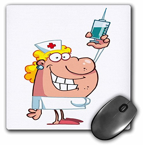 3Drose LLC 8 X 8 X 0.25 Inches Mouse Pad, Funny Nurse with a Syringe Cartoon (Mp_118693_1)