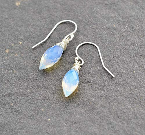 Sterling Silver Earrings for Women  Small Sterling Silver Opalite Earrings  Everyday Earrings