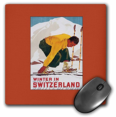 3dRose LLC 8 x 8 x 0.25 Inches Mouse Pad, Winter In Switzerland Man Putting On His Skis Luggage Label (mp_170532_1)