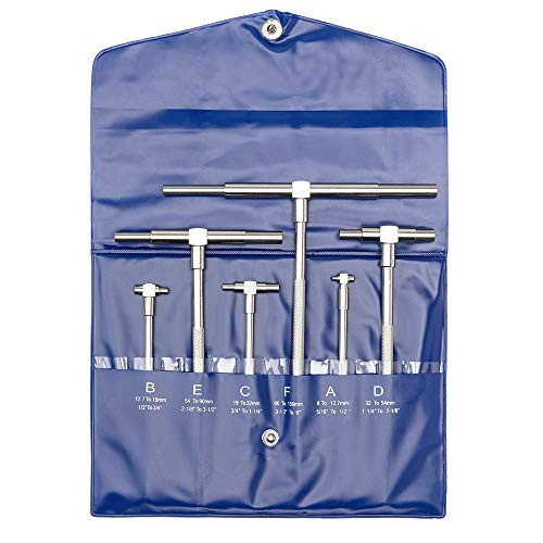 Beslands 6 Pc Telescoping Gage Set  5 16inch  - 6inch  Range  T-Bore Hole Gauges w Pouch  High Precision Telescopic Bore Gauge T-Gage Set -5 16inch  to 6inch -