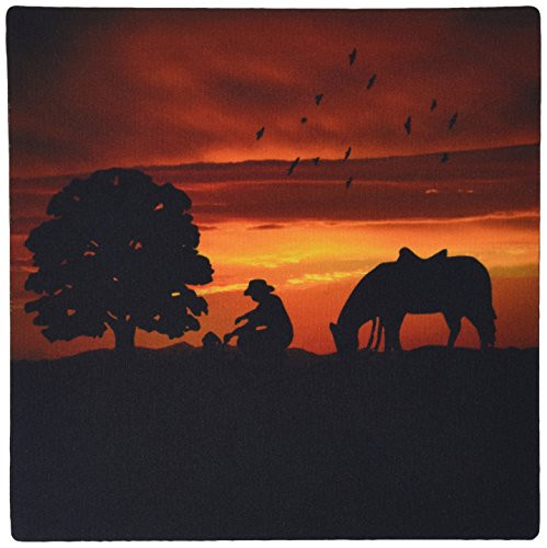 3dRose LLC 8 x 8 x 0.25 Inches Mouse Pad, Cowboy Campfire with Horse On A Hill At Sunset Has A Western Feel (mp_173217_1)