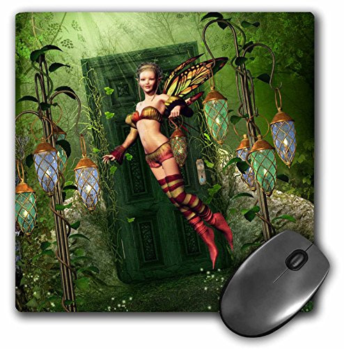 3dRose LLC 8 X 8 X 0.25 Inches Mouse Pad Fairy Flies Into The Fairyland It is Behind a Door in The forest (Mp_172917_1)