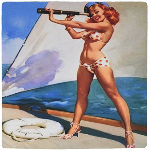 3dRose LLC 8 x 8 x 0.25 Inches Mouse Pad, Image of Pinup Painting in Bikini Near Sailboat By Elvgren - (mp_180595_1)