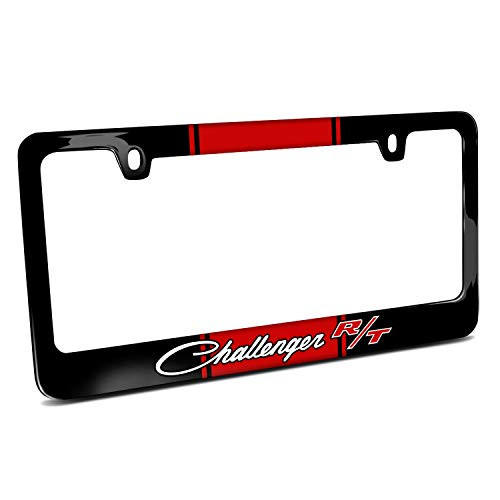 Dodge Challenger R T Classic Racing Stripe Cover Chrome Black Metal License Plate Frame Holder