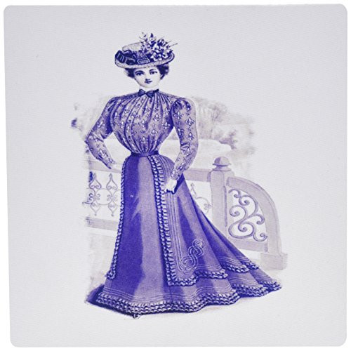 3dRose LLC 8 X 8 X 0.25 Inches Mouse Pad Print of Victorian Lady in Violet Dress with Fleur De Lis on Sleeve (Mp_182461_1)