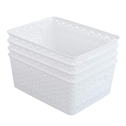 Jandson White Plastic Storage Baskets  Weave Basket Organizer  Set of 4