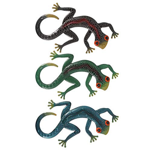 HEMOTON 3 Pack Metal Gecko Wall Decor  Gecko Wall Art Decor Hanging for Indoor Outdoor  Home  Garden  Backyard  Porch  Lawn  Patio  Decorations