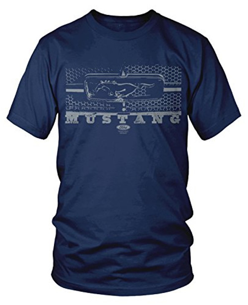 Amdesco Men_s Ford Mustang Grill  Officially Licensed Ford T-Shirt  Navy Blue XL