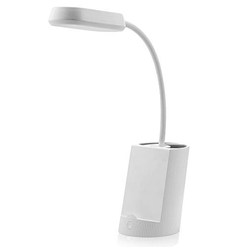 MISSUE LED Desk Lamp 3 Color Modes Rechargeable Touch Control Table Lamp with Pen Holder Phone Stand 360 Flexible Gooseneck Cotanic Eye-Protection Reading Lamp for Study Room Bedroom -White-