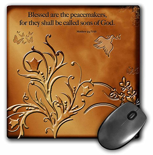 3dRose LLC 8 x 8 x 0.25 Inches Mouse Pad, "Blessed Are The Peacemakers" Floral with Dove and Butterflies on Copper Background (mp_37588_1)