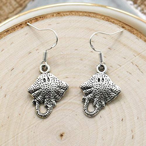 Stingray Earrings for Women - 925 Sterling Silver Hooks - Manta Ray Earrings - Ocean Themed Jewelry - Sea Earrings
