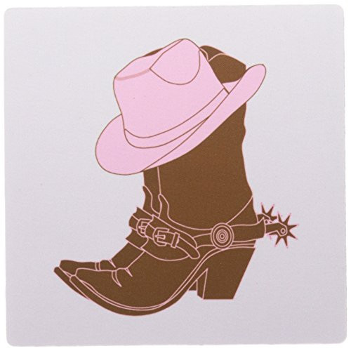 3dRose LLC 8 x 8 x 0.25 Inches Mouse Pad, Cowgirl Boots N' Pink Cowgirl Hat (mp_119421_1)