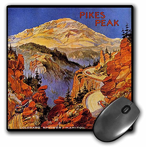 3dRose Vintage Pikes Peak Colorado Travel Poster - Mouse Pad, 8 by 8 inches (mp_151058_1)