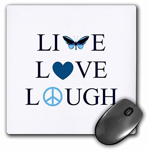 3dRose LLC 8 x 8 x 0.25 Inches Mouse Pad,"Live, Laugh, Love" Aqua Butterfly (mp_43986_1)