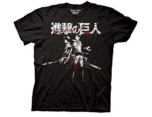 Ripple Junction Attack on Titan Levi and Eren Blood Adult T-Shirt XL Black