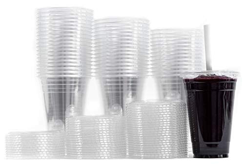 Extra Large Clear Plastic Disposable Cups with Lids  and  Straws 100 count - 24 oz -ounces- Clear PET Cup for Cold Smoothie  Iced Coffee  Boba  Bubble Tea  Protein Shakes  Cold Drinks  100 Percent  Recyclable