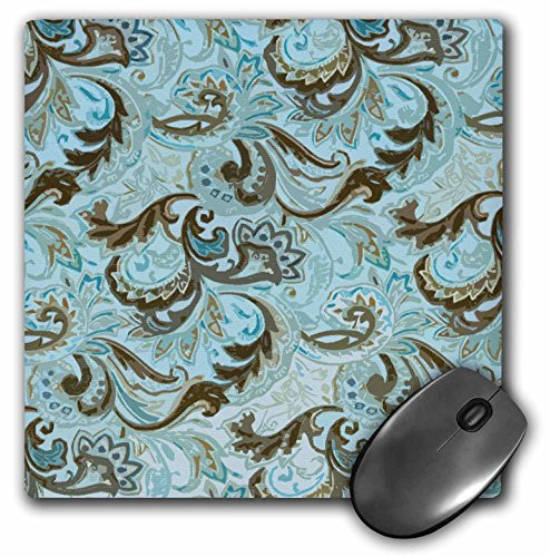 3dRose LLC 8 x 8 x 0.25 Inches Mouse Pad, Abstract Brown N' Aqua Paisley (mp_61890_1)