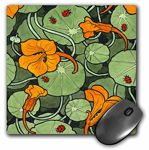 Art Nouveau Orange Nasturtium Flowers with Ladybirds - Mouse Pad, 8 by 8 inches (mp_216475_1)