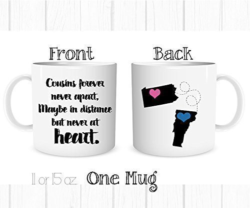 Personalized Cousins Forever Coffee Mug Long Distance Gift - All States and Countries
