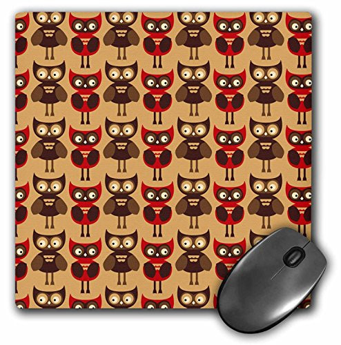 3dRose LLC 8 x 8 x 0.25 Inches Mouse Pad, Red and Brown Owls Fun Birds Animal Art - Cute (mp_63471_1)