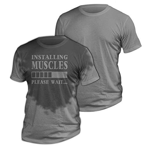 LeRage Sweat Activated T Shirt with Hidden Motivational Message Installing Muscles Please Wait Gym Gift Men Medium Grey